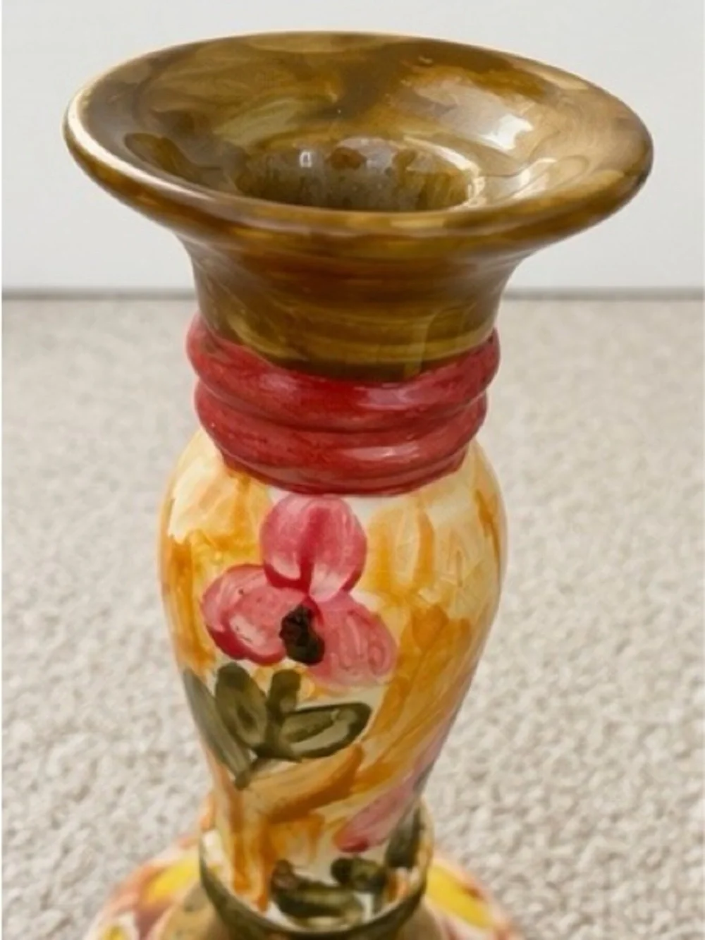Hand-Painted Floral Ceramic Candle Holder - Yellow & Pink